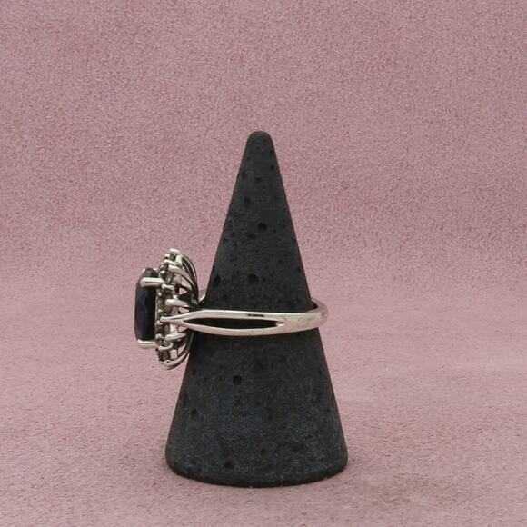 sterling silver blue sapphire with white sapphire halo ring size 7 - Picture 2 of 3